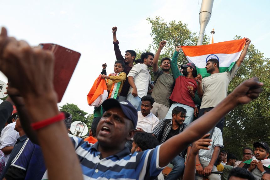 Protestors chant slogans as they take part in a flag rally by the Cockroach Janta Party (CJP) seeking the resignation of India's Chief Election Commissioner Gyanesh Kumar, in New Delhi, India, on Friday.