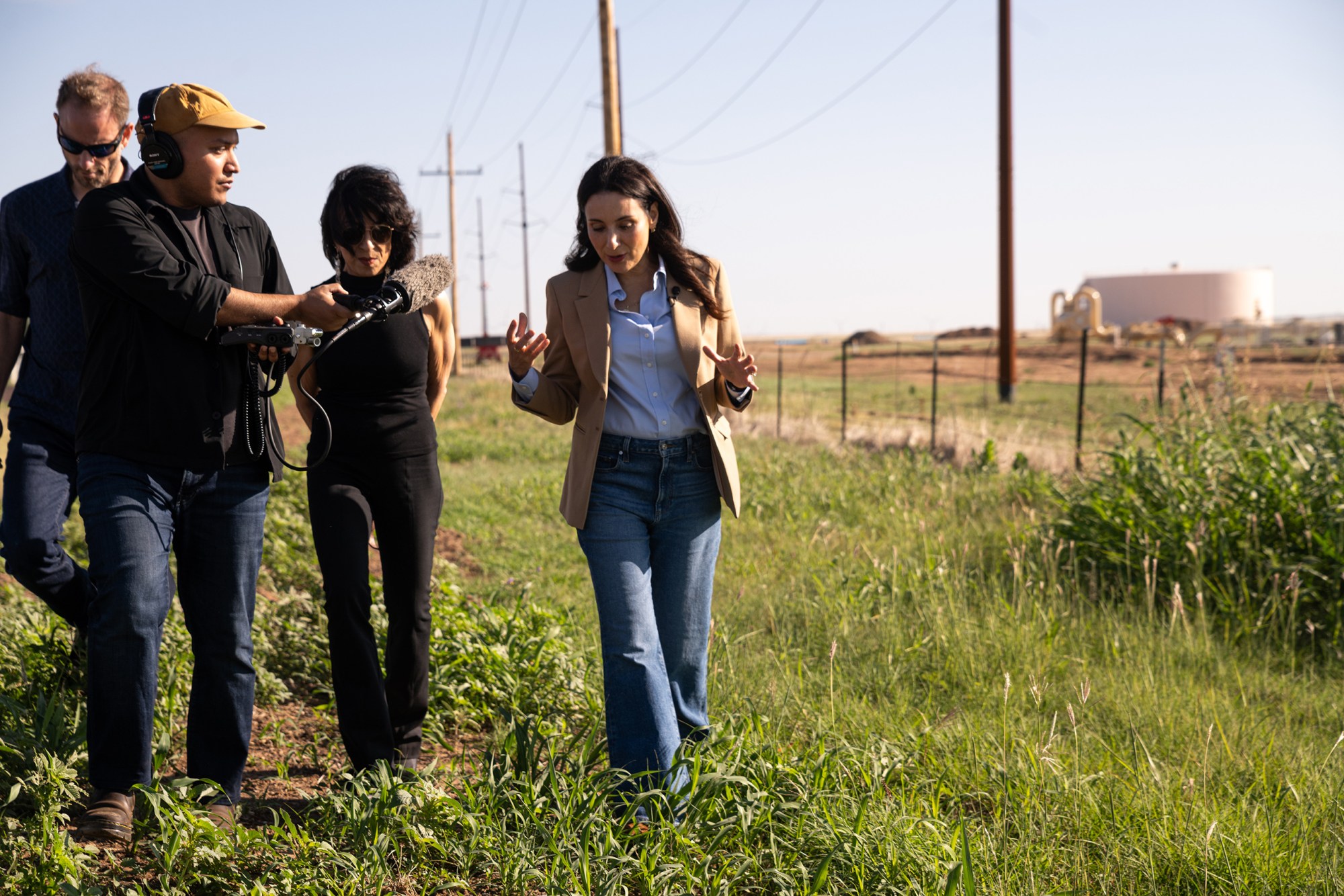 Gina Hinojosa speaks during an interview with national media organizations outside of the Fermi America Project Matador construction site in Carson Co. in the Panhandle on July 19, 2026.