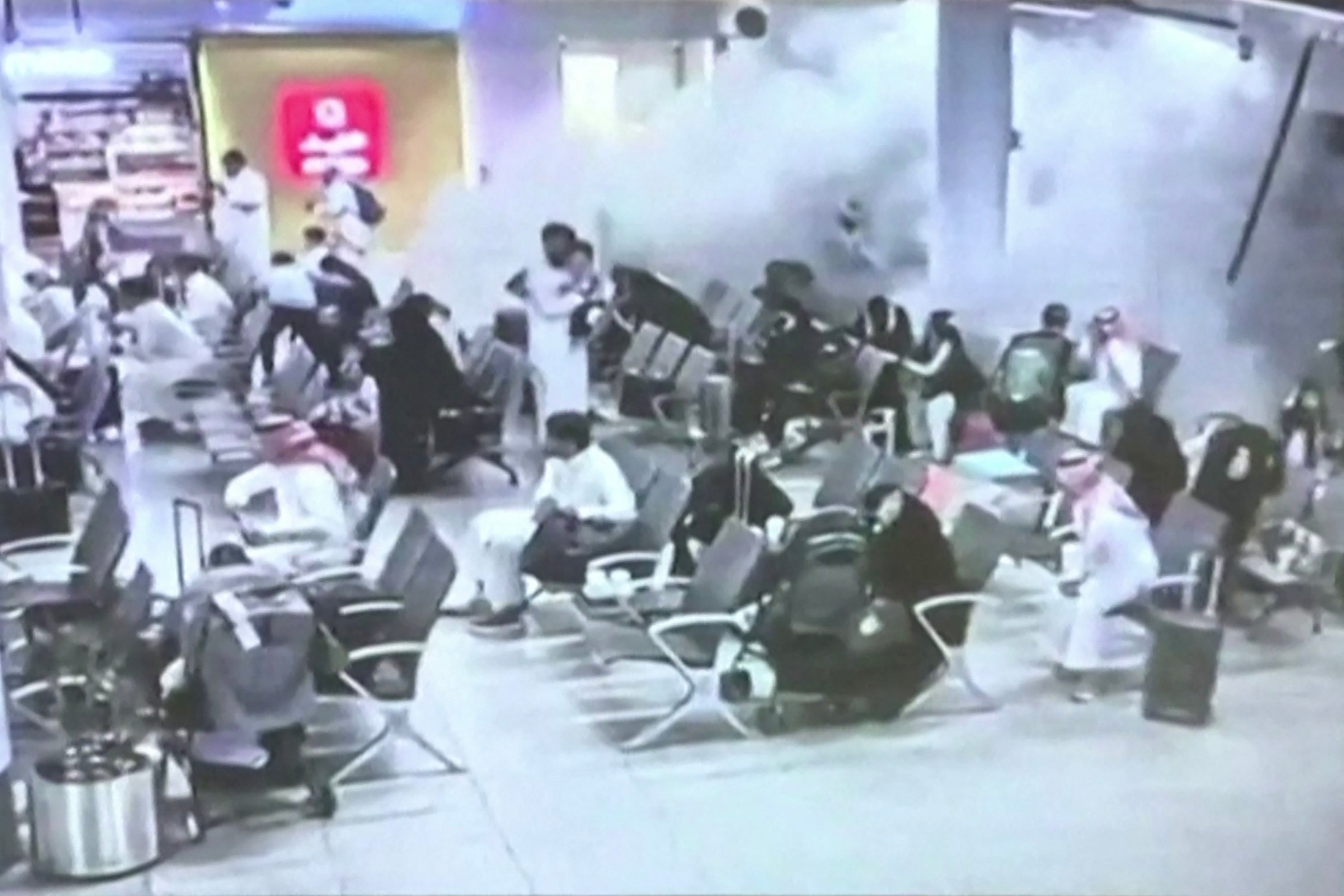CCTV footage showing what the Saudi-led coalition says was a Houthi attack on Abha international airport