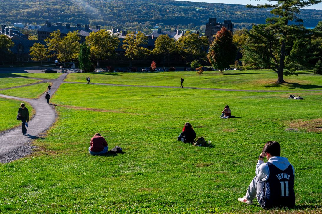 Cornell students Tuesday on the school's grounds in Ithaca, New York.