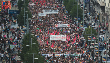 Demonstrators gather in Madrid’s city center during a housing rights demonstration outside Madrid City Hall in Madrid, Spain, on October 3, 2026.