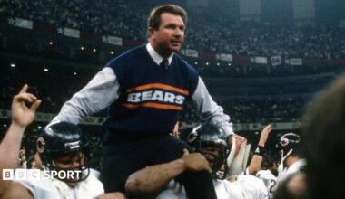 Mike Ditka gets carried off the field after his Chicago Bears side beat the New England Patriots in Super Bowl XX