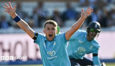 Sam Curran appeals for lbw in ODI at Lord's in July
