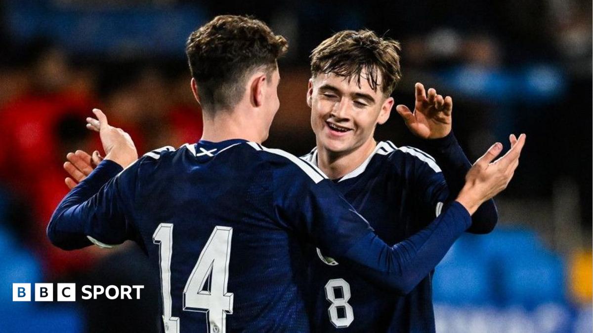 Bobby Wales and Findlay Curtis (R) celebrate during Scotland Under-21s' win over Azerbaijan