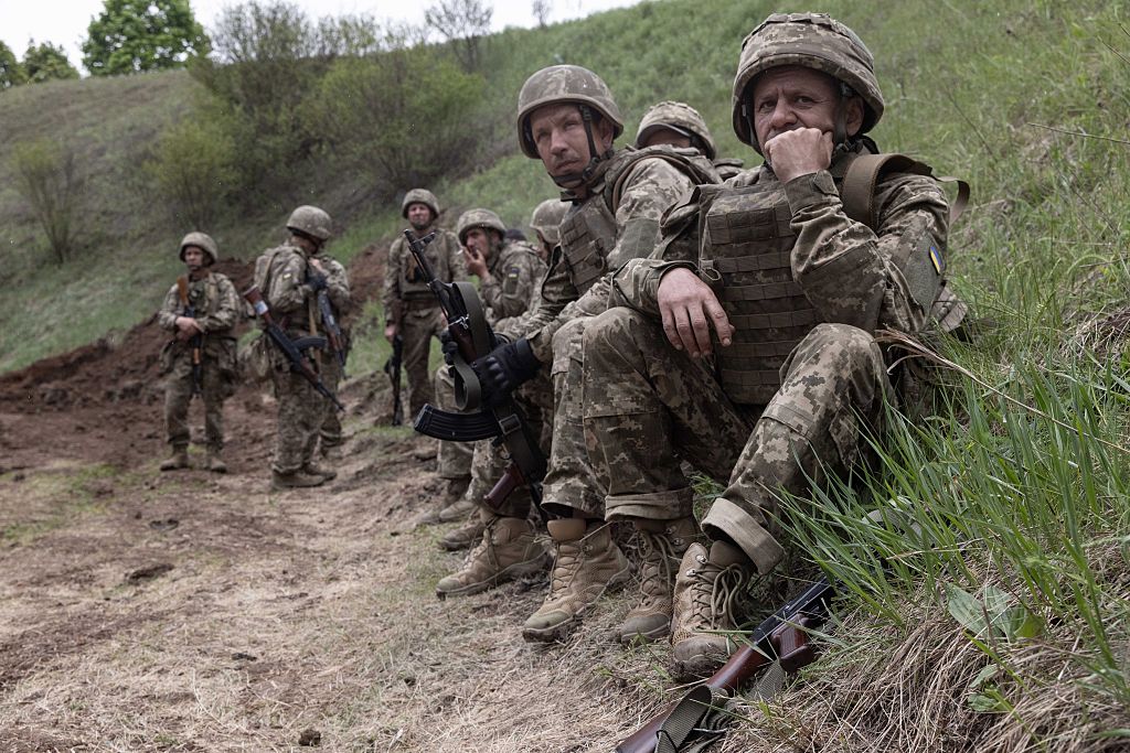 Newly recruited soldiers of Ukraine’s 159th Separate Mechanized Brigade take part in military exercises on May 14, 2026, in Kharkiv Oblast, Ukraine.