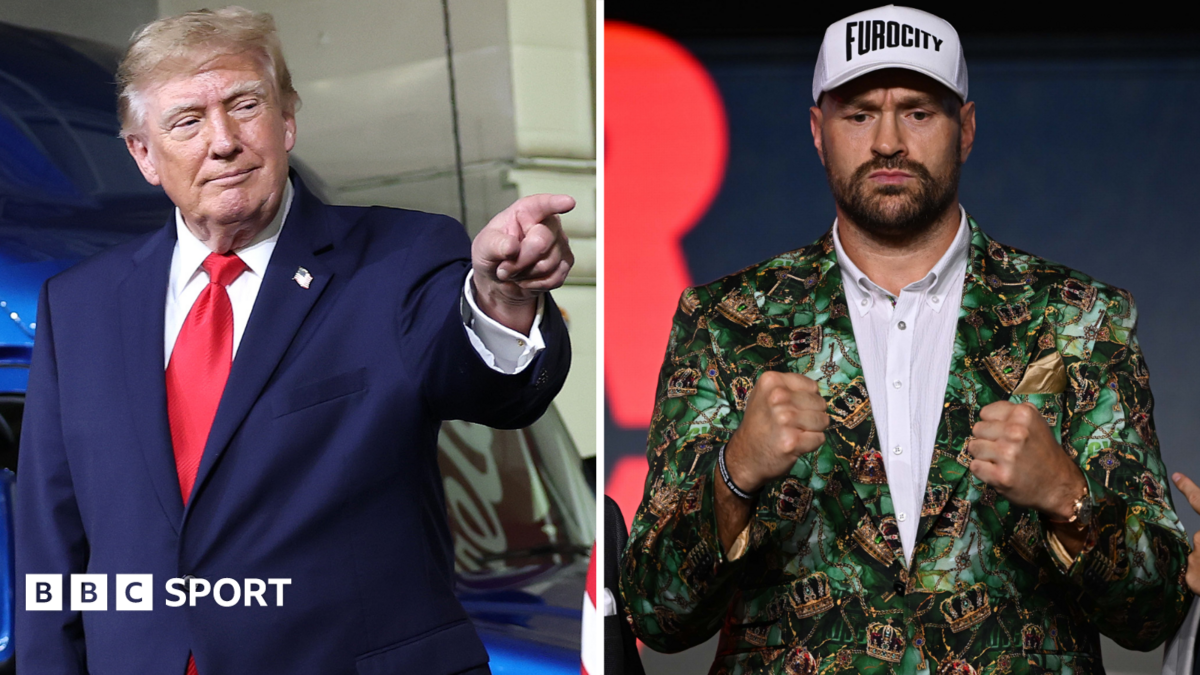 A split picture of US President Donald Trump and British boxer Tyson Fury. Trump is pointing with his index finger while Fury holds up his fists.