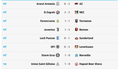 europa league half-times 