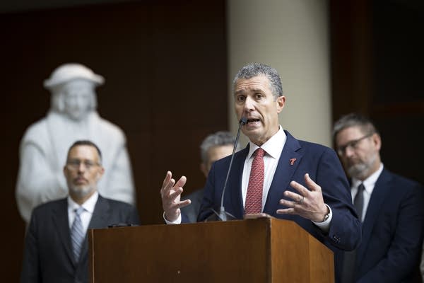 Antonio Romanucc speaking at a news conference