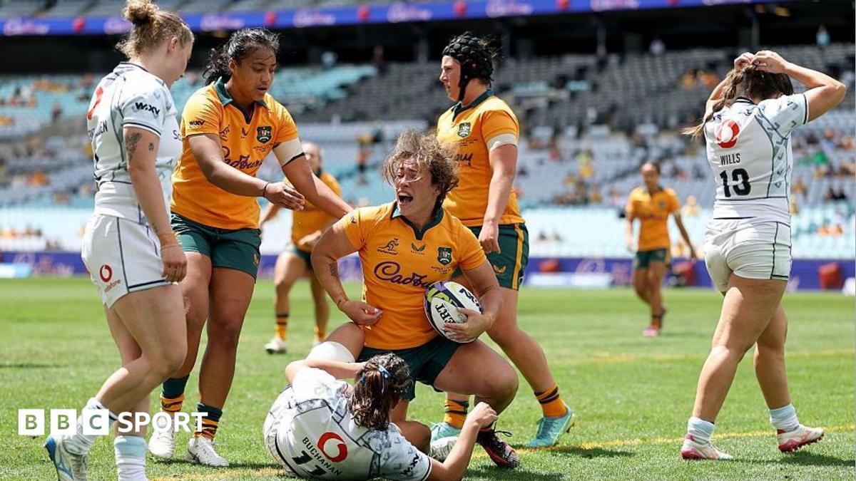 Australia's Brittany Merlo celebrates her try
