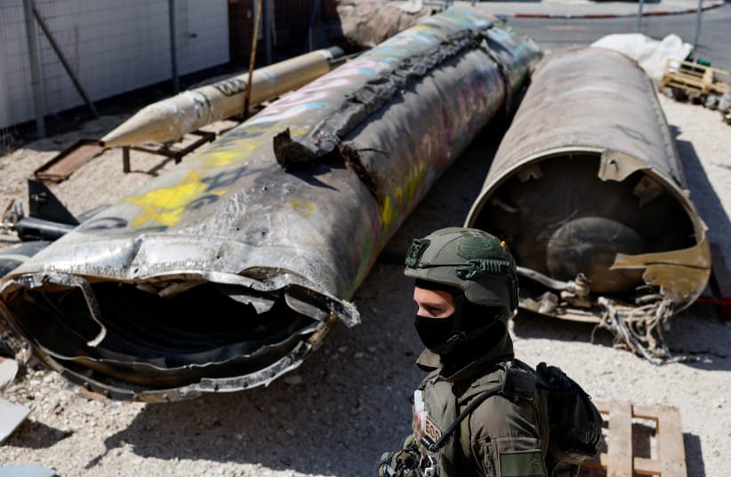 The remains of a Kheibar Shekan and a Emad ballistic missiles are displayed by Israel's military in Julis army base, days after an attack by Iran on Israel, in southern Israel, October 9, 2024.