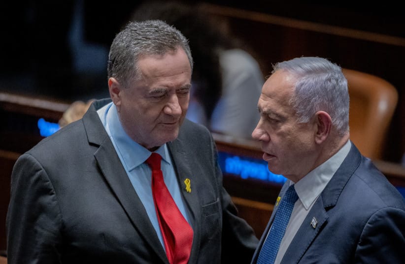 Prime Minister Benjamin Netanyahu and Defense Minister Israel Katz seen in the Knesset plenum, December 16, 2024