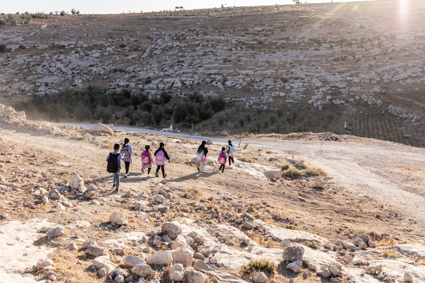 Children walked in the Israeli-occupied West Bank on Sept. 16.