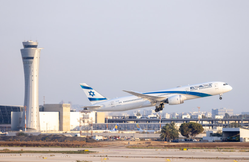 AN EL AL flight takes off at the Ben Gurion International Airport, outside of Tel Aviv, August 14, 2025.