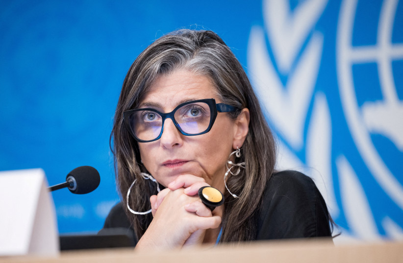 UN special rapporteur on human rights in Palestinian territories Francesca Albanese attends press conference in Geneva
