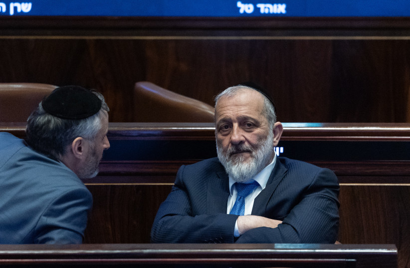 Shas chairman MK Arye Deri attends the State Comptroller elections at the plenum of the Knesset, in Jerusalem, June 3, 2026.