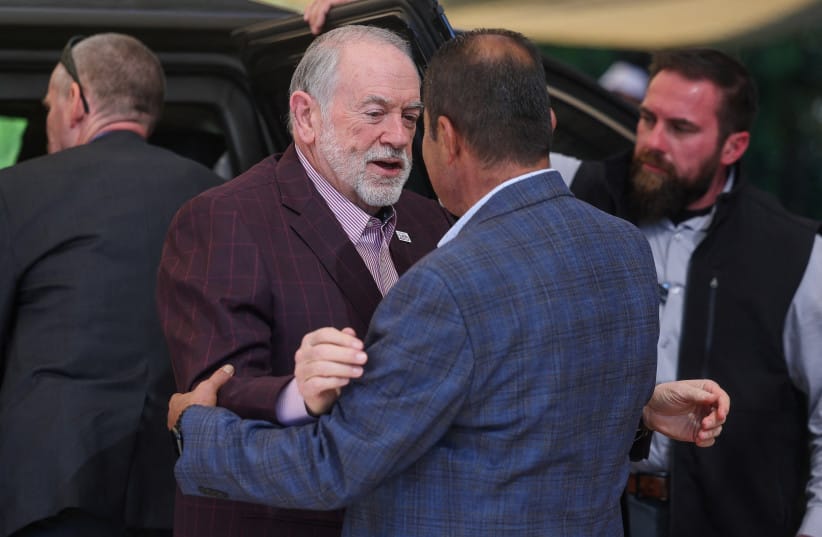 US Ambassador to Israel Mike Huckabee arrives to meet residents of Turmus Ayya, a Palestinian town near Ramallah in the West Bank that is home to many American citizens, September 5, 2026.
