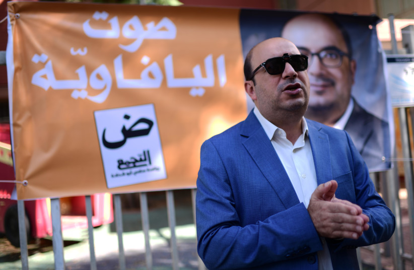 Head of the Balad party MK Sami Abu Shehadeh arrives to cast his vote a voting station, on November 1, 2022; illustrative.