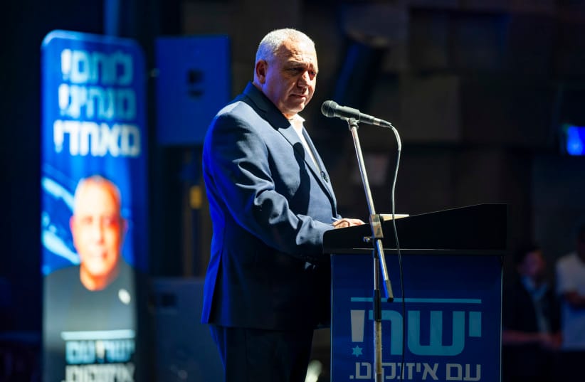 Gadi Eisenkot, leader of the Yashar party, speaks during an election campaign rally in Haifa, September 23, 2026