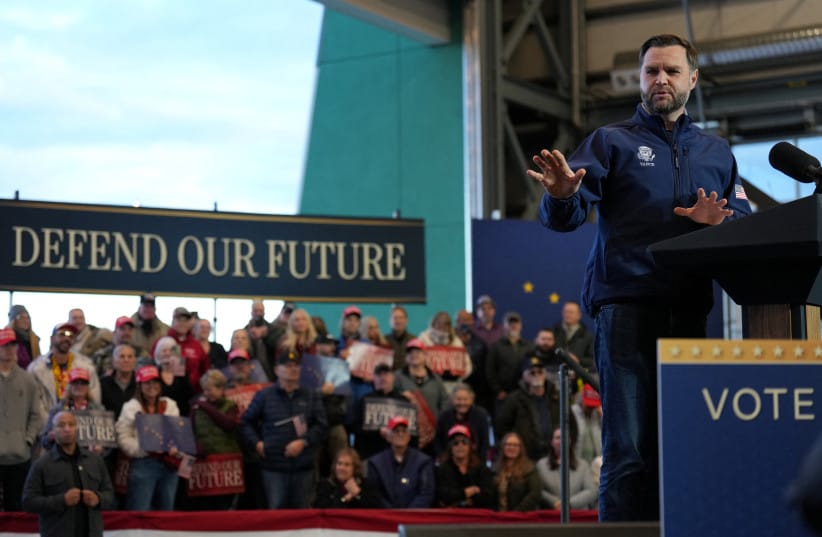 US Vice President JD Vance speaks at a campaign rally at Fairbanks International Airport in Fairbanks, Alaska, US, October 5, 2026.