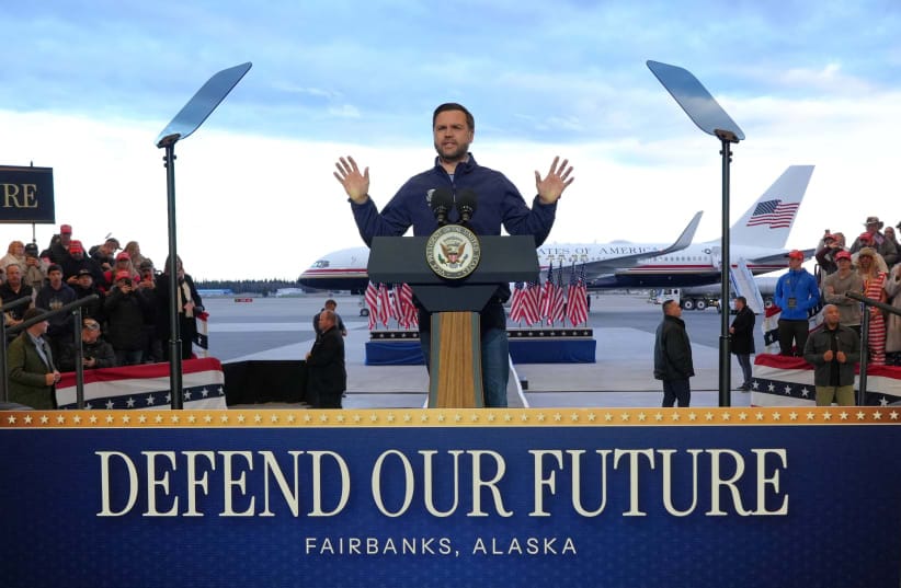 US Vice President JD Vance speaks at a campaign rally at Fairbanks International Airport in Fairbanks, Alaska, US, October 5, 2026. 