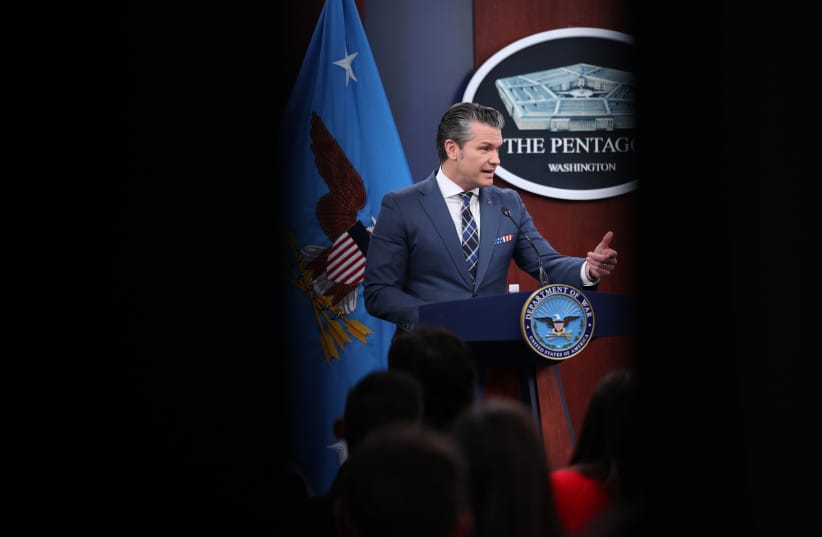 Secretary of War Pete Hegseth provides updates on the continued military operations on Iran 2during a press briefing on the Iran war at the Pentagon on March 19, 2026 in Arlington, Virginia;illustrative