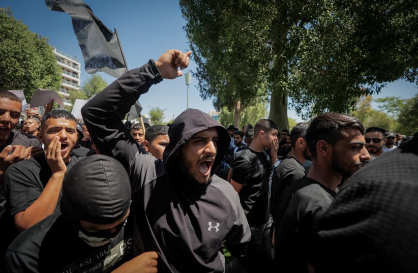 Bedouin community members protest against the demolition of homes in their villages, in the southern city of Beersheba, June 25, 2026.