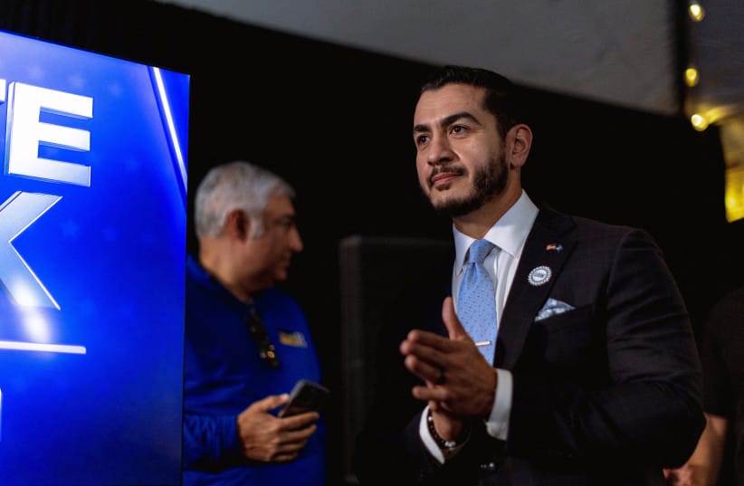 Democratic US Senate candidate Abdul El-Sayed arrives to speak to the press in the spin room after taking part in a debate with Republican rival candidate Mike Rogers, in Grand Rapids, Michigan, US, October 8, 2026.