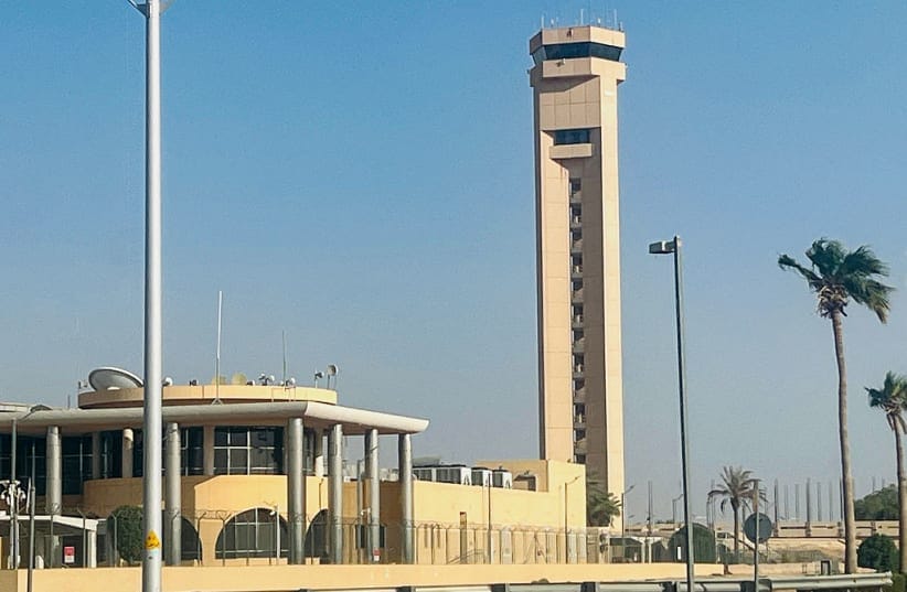 An air traffic control tower is seen at King Khalid International Airport in Riyadh on September 19, 2026. 