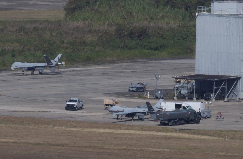 US Air Force MQ-9 Reaper drones are seen parked and serviced at the former Roosevelt Roads naval base in Ceiba Saturday, 30th May 2026