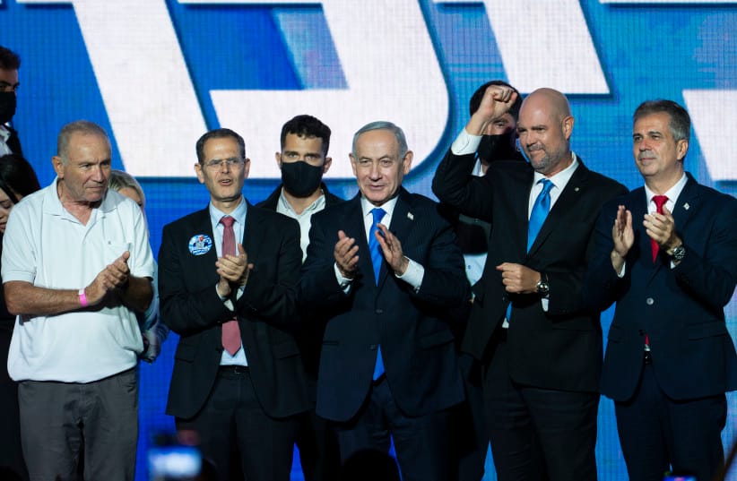 Prime Minister Benjamin Netanyahu and members of the Likud party attend a Likud election campaign event ahead of the upcoming general elections, in Tel Aviv, September 17, 2026.