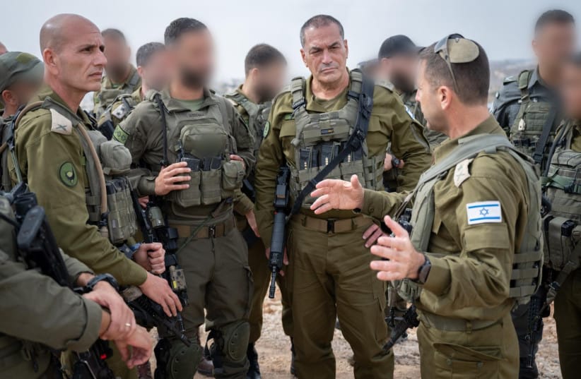 Lt.-Gen. Eyal Zamir meets with officers of the Central Command during a tour of the West Bank.