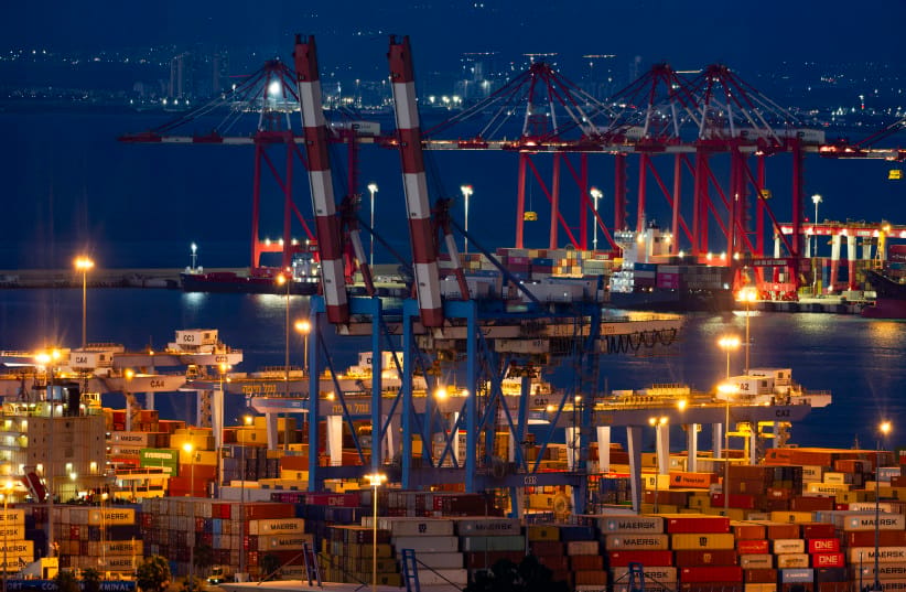 A nighttime view of the Haifa Port and the surrounding area in the northern Israeli city of Haifa, September 17, 2026.