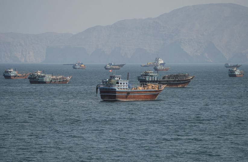 Vessels at the Strait of Hormuz, as seen from Musandam, Oman, October 2, 2026.