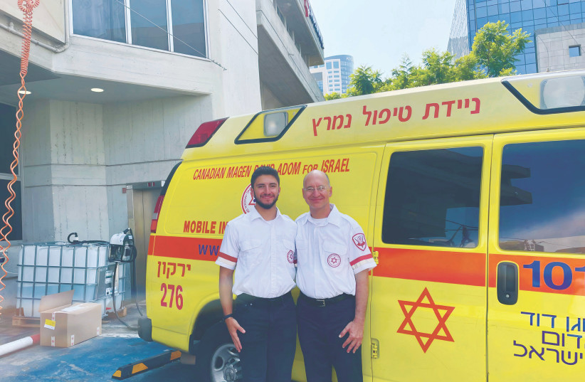 Dr. Michael Block (R) and his son Evan, an EMT, during their time volunteering with Magen David Adom in Israel