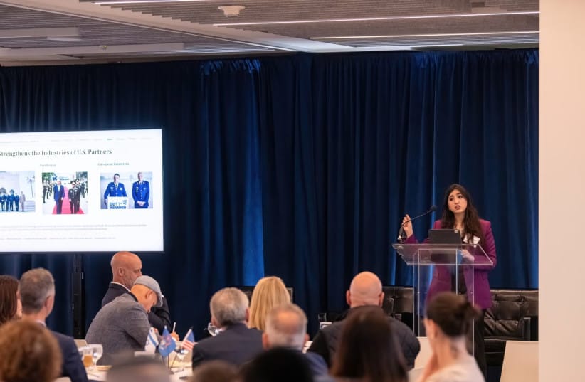 Zineb Riboua, a research fellow with the Hudson Institute, delivers a talk during the U.S.-Israel Innovation Exchange Summit in Detroit, Michigan, Oct. 14, 2026.