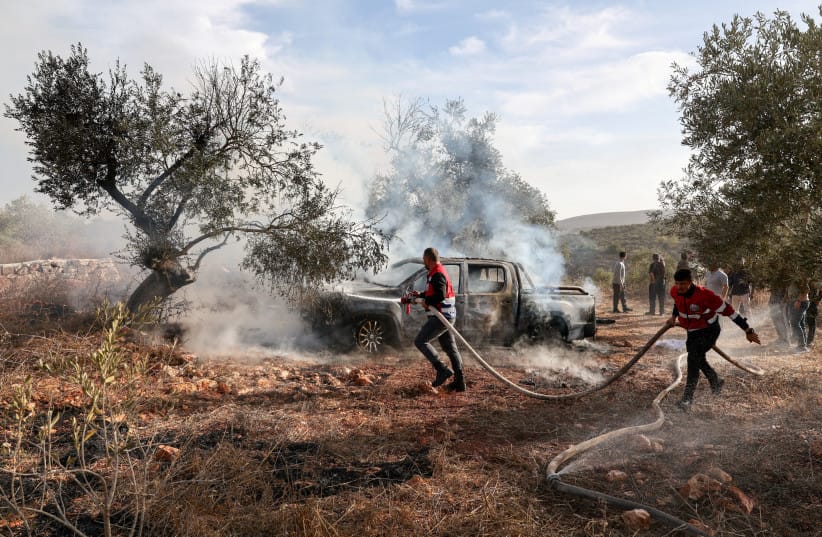 Aftermath of Israeli settlers' attack on Palestinians harvesting olives near Turmus Ayya Friday, 16th October 2026
