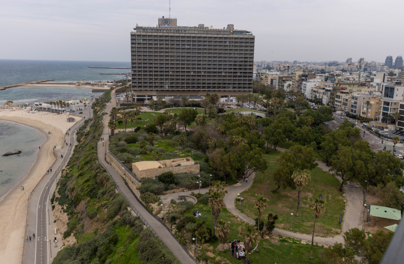 View of the Hilton hotel by the beach in Tel Aviv. February 25, 2024.