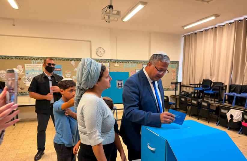 National Security Minister Itamar Ben Gvircasts his vote in 26th Knesset election, October 27, 2026.