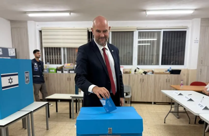 Knesset Speaker Amir Ohana casts his vote during the 2026 Israel election, October 27, 2026.