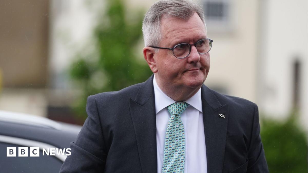 Jeffrey Donaldson. He has short grey hair, wearing a dark grey blazer with a fish pin on the lapel, yellow tie and white shirt.