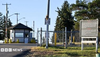 The entrance gate to Wainwright air base
