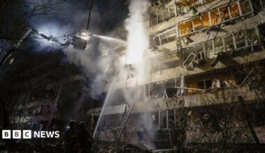 A still from a video of a data centre on fire following a Ukrainian strike, in a BBC Verify branded border.