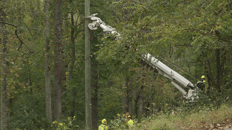 OCT. 10, 2026 - Crews fix a power pole in Riceville, N.C. (Photo credit: WLOS Staff)