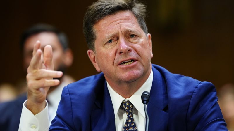 WASHINGTON, DC - JULY 15: Jay Clayton appears before the Senate Intelligence Committee during his confirmation hearing on Capitol Hill July 15, 2026 in Washington, DC. Currently serving as U.S. Attorney for the Southern District of New York, Clayton's hearing comes days after his department signed off on controversial subpoenas against New York Times reporters. (Photo by Aaron Schwartz/Getty Images)
