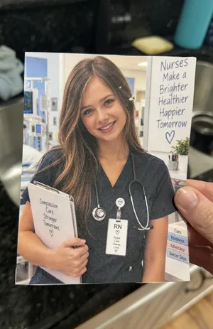 An AI-generated photo Nikki Anderson's daughter brought home from school on Oct. 16, 2026. The image depicts Harper Anderson, 6, as a 25-year-old.
