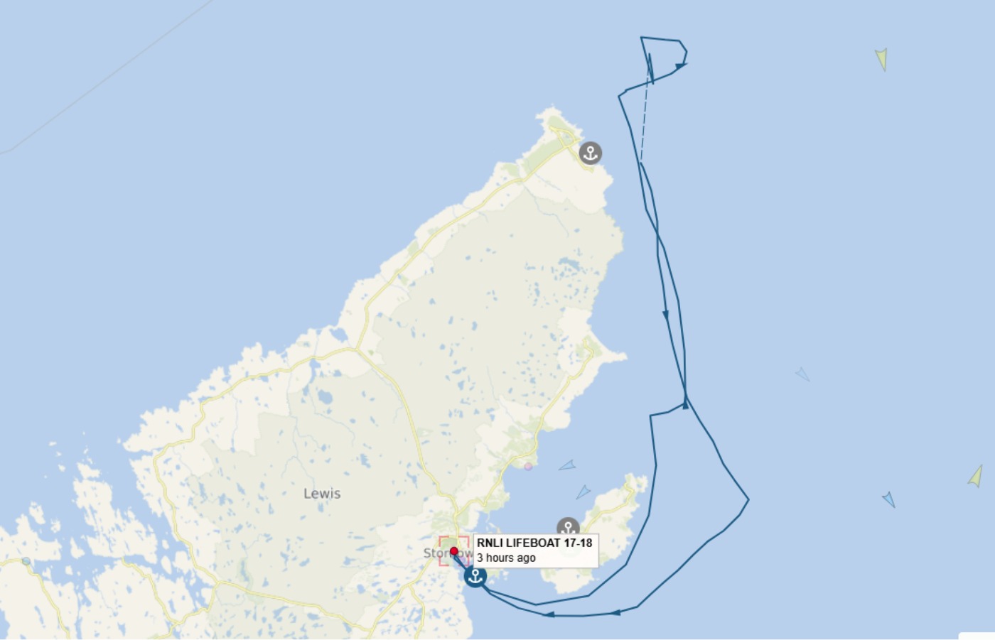 RNLI Lifeboat 17-18 from Stornoway searching off the Butt of Lewis on Tuesday night