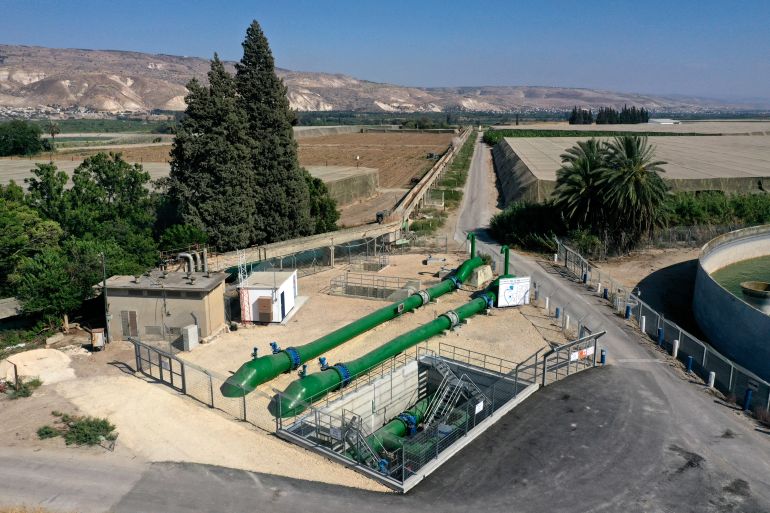 A pipe system to transfer water from Israel to Jordan by Mekorot, near Kibbutz Masada by the border with Jordan