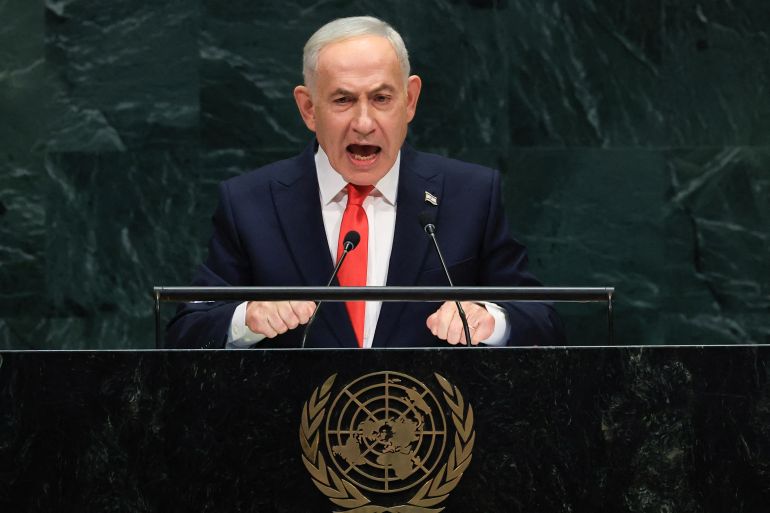 Israel's Prime Minister Benjamin Netanyahu speaks during the 81st United Nations General Assembly at the United Nations Headquarters in New York, on September 24, 2026. (Photo by TIMOTHY A. CLARY / AFP)