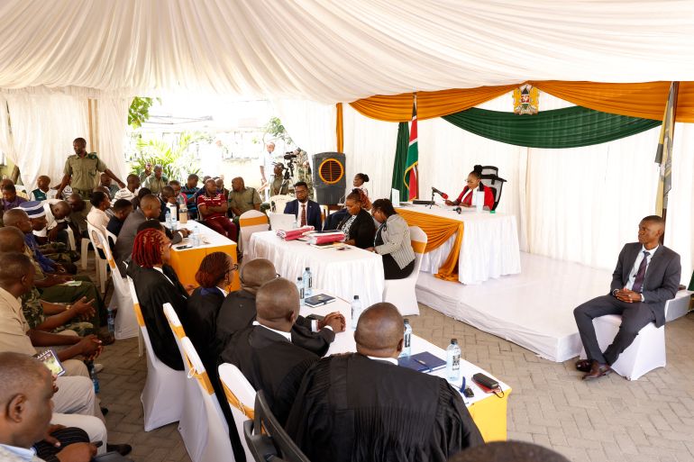 Justice Diana Mochache delivers the judgement during the court appearance of self-proclaimed pastor Paul Mackenzie and his co-accused at the Mombasa Law Courts on October 19, 2026 [AFP]