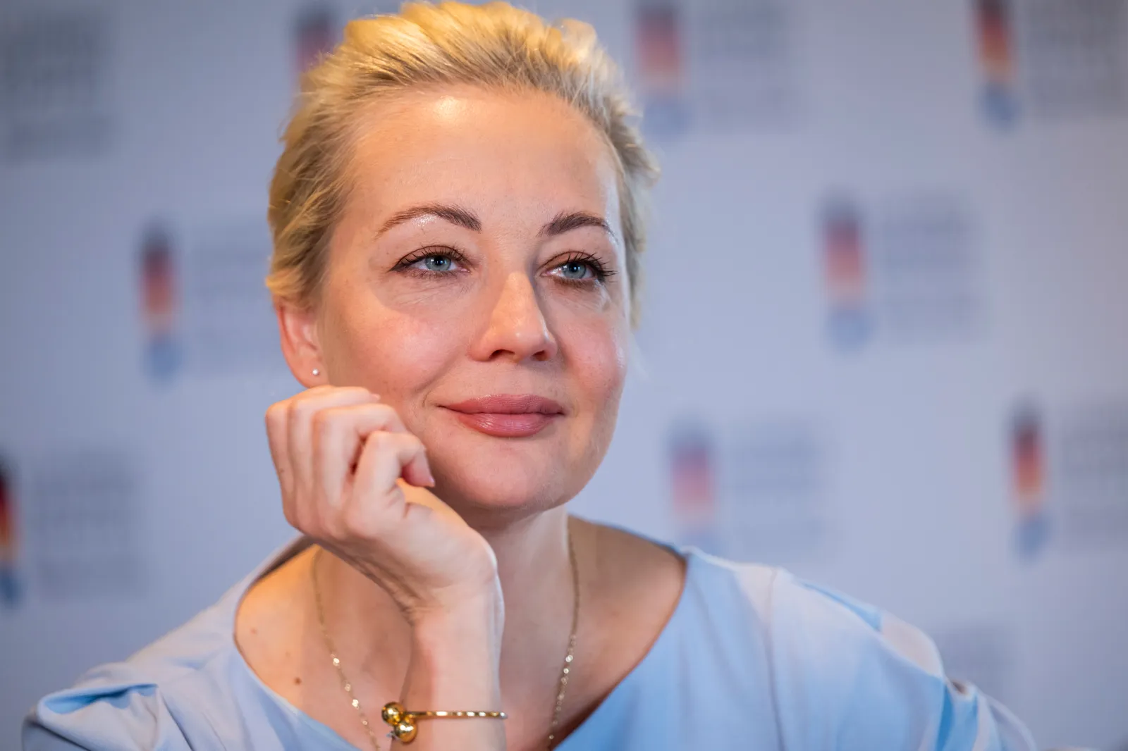 Yulia Navalnaya, widow of Alexei Navalny, is pictured during an interview with the German Press Agency on the sidelines of the Ludwig Erhard Summit on April 19, 2024. (Peter Kneffel/picture-alliance/dpa/AP Images)